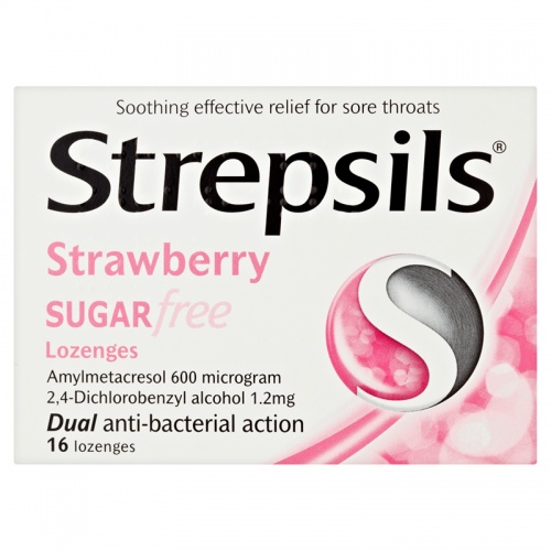 Strepsils Lozenges Sugar Free - Strawberry - 16 Pack